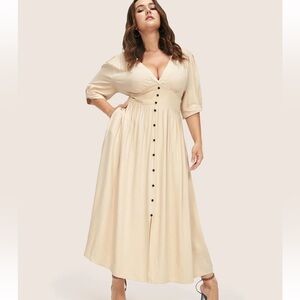 BloomChic Plus Size 5XL Plunging Neck Button Detail Pocket Maxi Dress us28